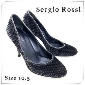 SERGIO Rossi Embossed Velvet Round Toe High Heel  Pumps In Dark Gray